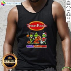 Hot Tyson Foods X Grinch cosplay tank top for Happy HalloThanksMas featuring festive design and vibrant colors.
