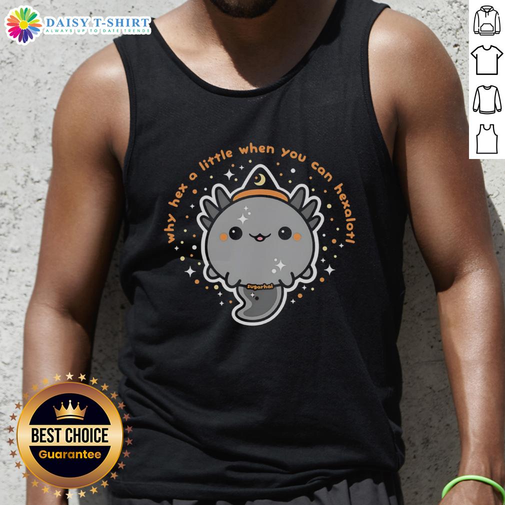 Trendy Hexalotl tank top featuring a cute axolotl design, perfect for casual wear and fans of unique graphic tees.
