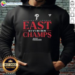 Alt Text: Philadelphia Phillies NL East Division Champions Hoodie for the 2025 MLB Postseason, featuring team colors and logo.