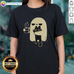 Nice ghost holding a cat on a ladies' tee shirt, perfect for Halloween and cat lovers. Cute and stylish design.