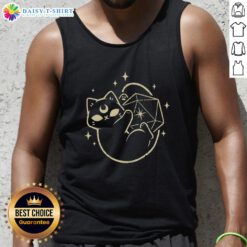 Nice magical black cat graphic on a D20 tank top, perfect for gamers and cat lovers. Stylish and fun design.