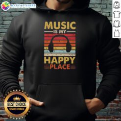 Vintage hoodie with 'Nice Music is My Happy Place' text, perfect for music lovers seeking comfort and style.