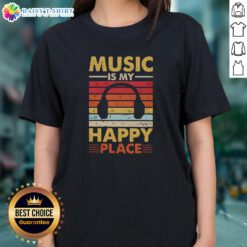 Vintage ladies tee featuring 'Nice Music Is My Happy Place' graphic, perfect for music lovers and casual wear.