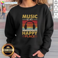 Vintage sweatshirt with 'Nice Music Is My Happy Place' text, perfect for music lovers and casual wear enthusiasts.