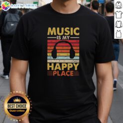 Vintage t-shirt featuring 'Nice Music Is My Happy Place' design, perfect for music lovers and casual wear enthusiasts.