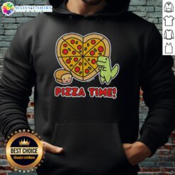 Alt Text: Graphic hoodie featuring a dinosaur enjoying pizza with a loaf of bread, perfect for fun and quirky fashion lovers.