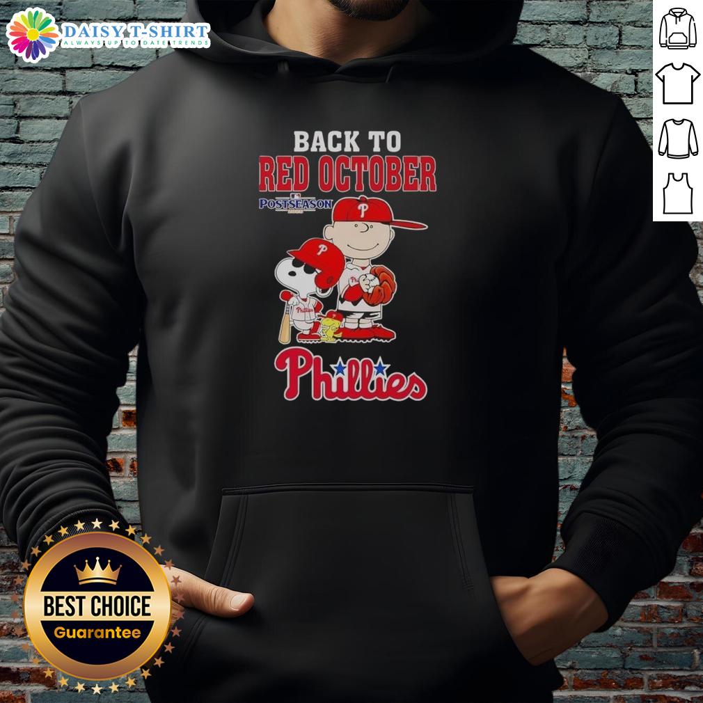 Alt Text: Snoopy and friends in Philadelphia Phillies hoodie celebrating Back to Red October Postseason 2025.