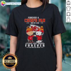 Nice Snoopy Touch Hands Charlie Brown Forever A Chiefs Fan tee for ladies, celebrating loyalty and fandom in style.