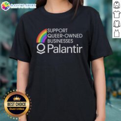 Alt Text: Nice Support Queer Owned Businesses Ladies Tee featuring vibrant colors and inclusive design for proud supporters.