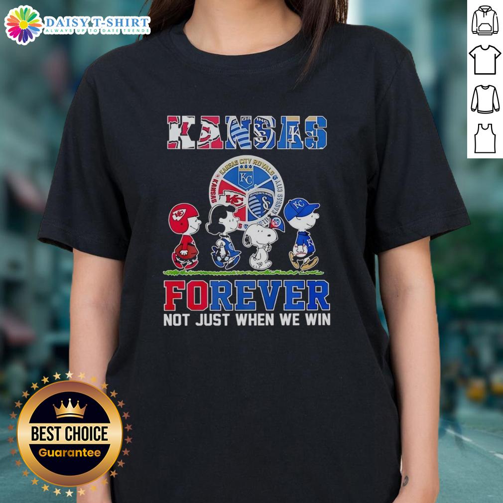 Nice The Peanuts Kansas sports teams crossing forever ladies tee, celebrating team spirit beyond just victories.