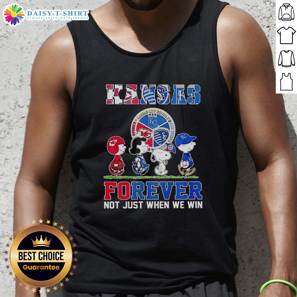 Nice The Peanuts Kansas sports teams tank top featuring 'Crossing Forever Not Just When We Win' design.