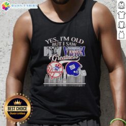 Skyline tank top featuring New York Yankees and Giants greatness, perfect for fans celebrating iconic NYC sports history.