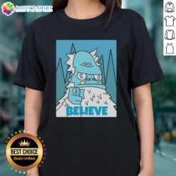 Official Abominable Snowman Believe Ladies Tee featuring a fun graphic design for winter enthusiasts.