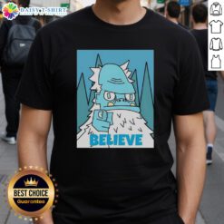 Official Abominable Snowman Believe T-Shirt featuring a playful snowman design, perfect for winter enthusiasts and fans.