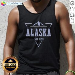 Official Alaska Est 1959 tank top design featuring bold lettering and a stylish fit, perfect for casual wear and travel.