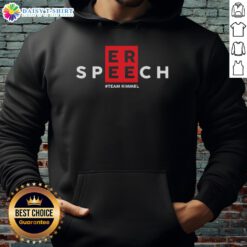 Official Free Speech Support Jimmy Kimmel Hoodie in black, featuring bold text for free speech advocacy.