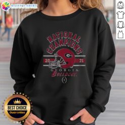 Official Georgia Bulldogs 2021 CFP National Champions sweatshirt featuring team colors and logo.