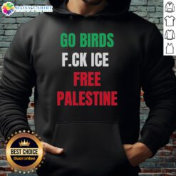 Official Go Birds F.C.K. Ice Free Palestine Shirt worn by Hannah Einbinder, showcasing a stylish hoodie design.