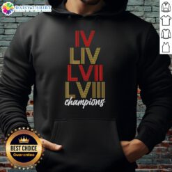 Alt Text: Official Kansas City Chiefs LVIII Stack hoodie showcasing team colors and logo, perfect for football fans.