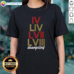 Official Kansas City Chiefs LVI Stack Ladies Tee showcasing team pride and style for female fans of Kansas City football.