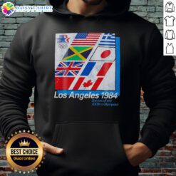 Vintage hoodie featuring flags from the Official Los Angeles 1984 Games of the XXIIIrd Olympiad, perfect for collectors.