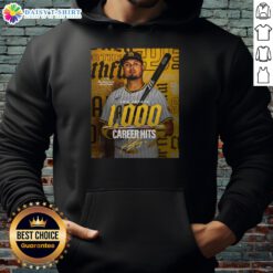Alt Text: Official Luis Arraez San Diego Padres MLB 1000 Career Hits signature poster hoodie featuring player graphics.