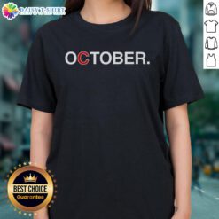 Alt Text: Official October Baseball Chicago Cubs Ladies Tee featuring team logo and stylish design for female fans.