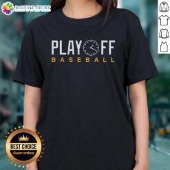 Alt Text: Official Playoff Baseball Clock Ladies Tee featuring a stylish design for female baseball fans.