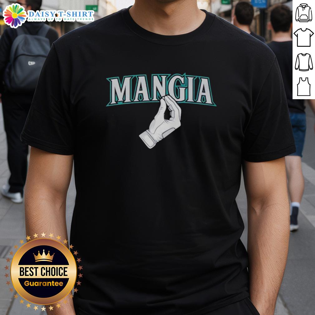 Alt Text: Official Seattle Mariners Seattle Mangia Hand T-Shirt featuring vibrant team colors and logo for fans and supporters.