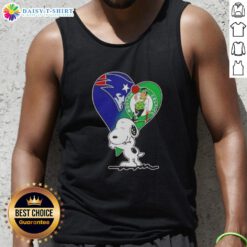 Official Snoopy Hug Heart Tank Top featuring New England Patriots and Boston Celtics designs, perfect for sports fans.