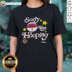 Official Sorry She Was Hooping Indiana Fever 2025 WNBA Playoffs Ladies Tee showcasing team pride and stylish design.