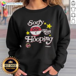 Official Sorry She Was Hooping Indiana Fever 2025 WNBA Playoffs Sweatshirt featuring team colors and logo.