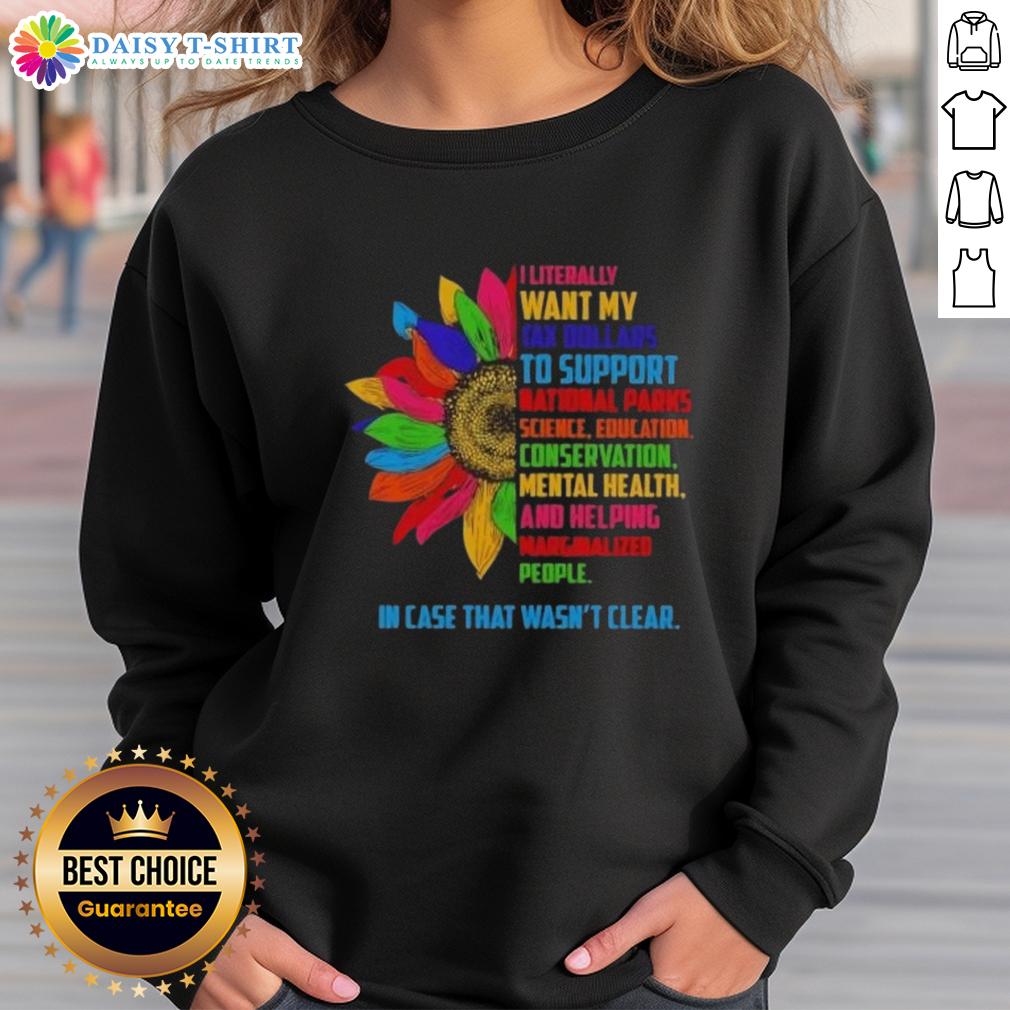 Cozy Official Sunflower sweatshirt promoting support for national parks and science with a vibrant design and eco-friendly message.