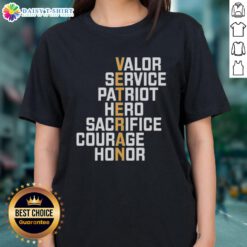 Official Valor Service Ladies Tee showcasing patriotism, heroism, and honor with a tribute to sacrifice and courage.