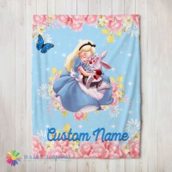 Original Cute Disney Alice & The White Rabbit Alice In Wonderland Blanket Fleece Customized Blanket