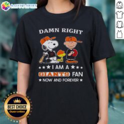 Alt Text: Original Giants fan tee featuring Snoopy and Charlie Brown, perfect for ladies showing team spirit now and forever.