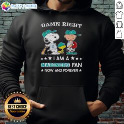 Alt Text: Original Damn Right I Am A Mariners Fan Now And Forever Snoopy and Charlie Brown Hoodie design featuring vibrant graphics.