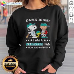 Original Damn Right I Am A Mariners Fan Now And Forever sweatshirt featuring Snoopy and Charlie Brown design.