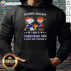 Alt Text: Original Damn Right I Am A Mets Fan Now And Forever Snoopy and Charlie Brown hoodie showcasing team spirit.