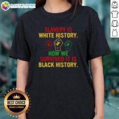 Original Slavery is White History Ladies Tee showcasing resilience, celebrating Black history and survival against oppression.