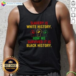 Tank top featuring the phrase 'Original Slavery is White History, How We Survived It is Black History' in bold text.