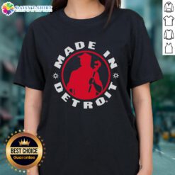 Premium Made in Detroit plumber wrench logo silhouette on a stylish ladies tee, perfect for plumbing enthusiasts.