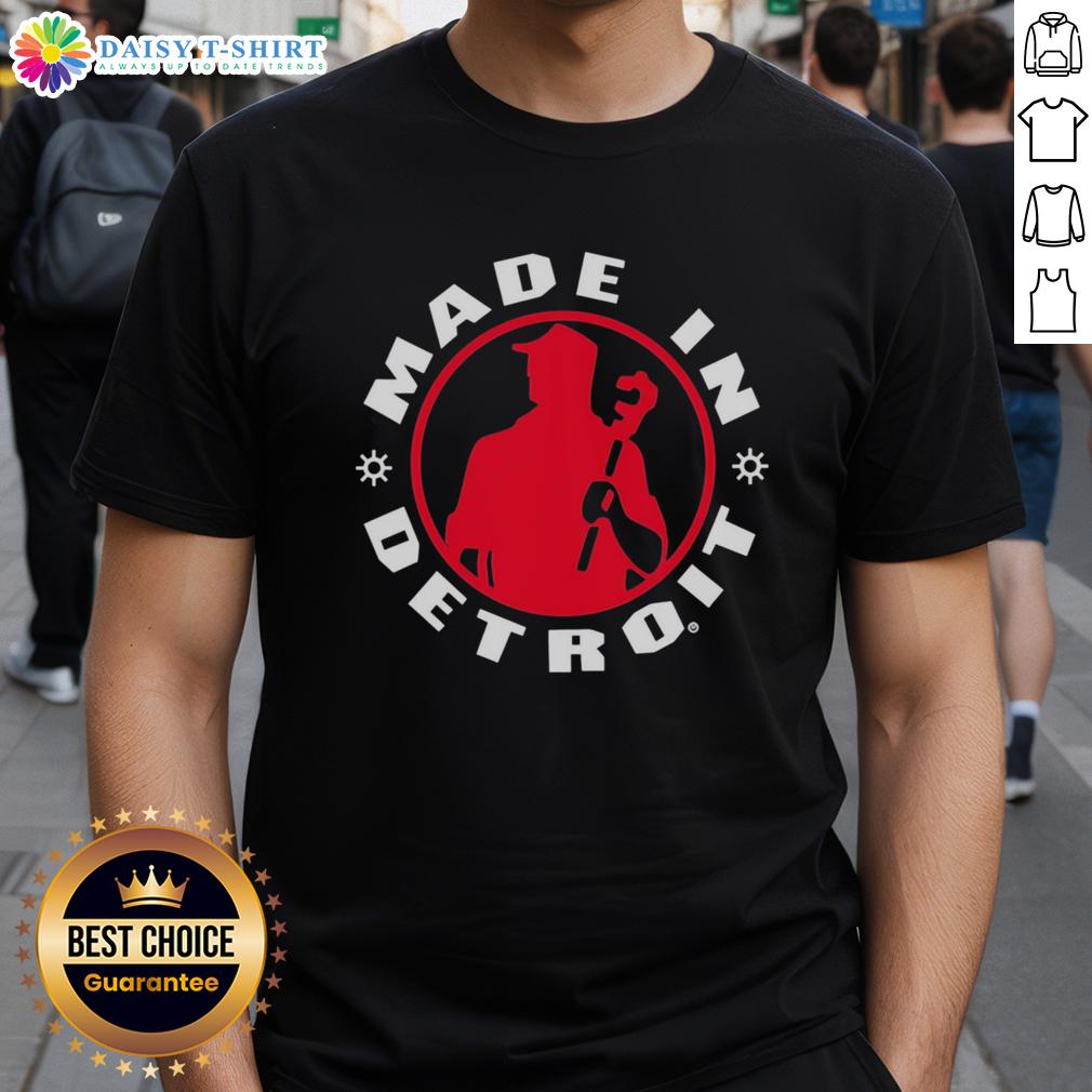 Alt Text: Premium Made In Detroit Plumber Wrench Logo Silhouette T-Shirt design featuring a stylish wrench graphic.