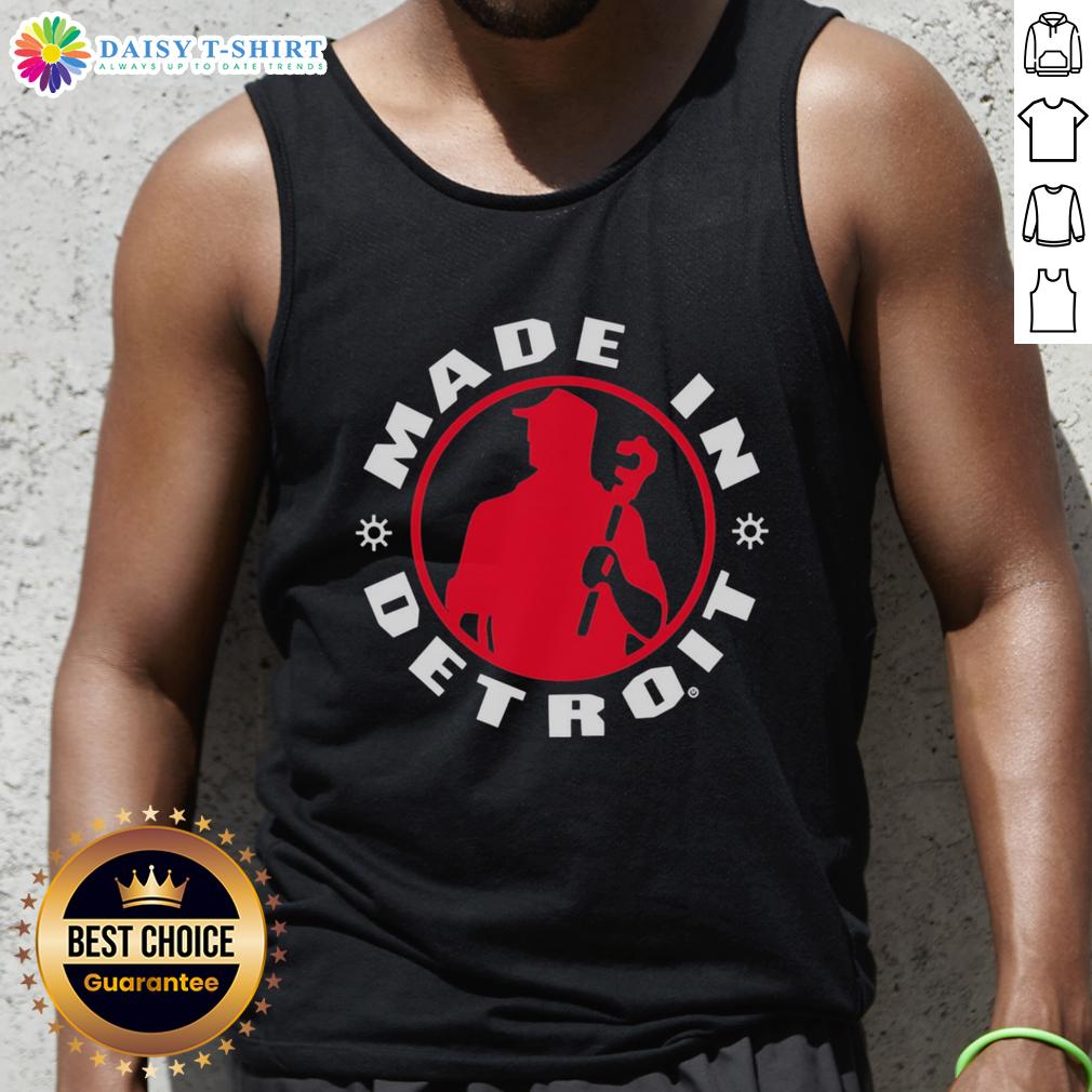 Alt Text: Premium Made in Detroit plumber wrench logo silhouette on a stylish tank top for plumbing enthusiasts.