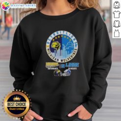 Premium Michigan Wolverines skyline sweatshirt featuring Detroit Lions helmets for ultimate game day style.