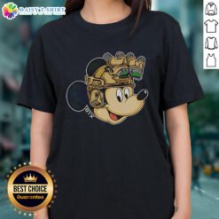 Premium Mickey Mouse military helmet with night vision goggles on a stylish ladies' tee, perfect for Disney fans.