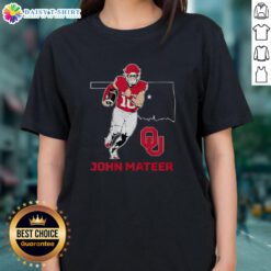 Premium Oklahoma Sooners Football John Mateer State Star Ladies Tee featuring stylish design and vibrant team colors.