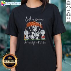 Premium peanuts tee featuring a woman who loves fall and Las Vegas Raiders, perfect for football fans.