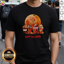 Premium Pittsburgh Steelers Happy Halloween Coffee T-Shirt featuring festive graphics and team colors for fans.