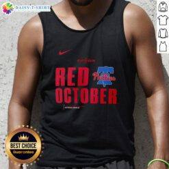 Premium Red October Philadelphia Phillies 2025 MLB postseason tank top showcasing team spirit and style.